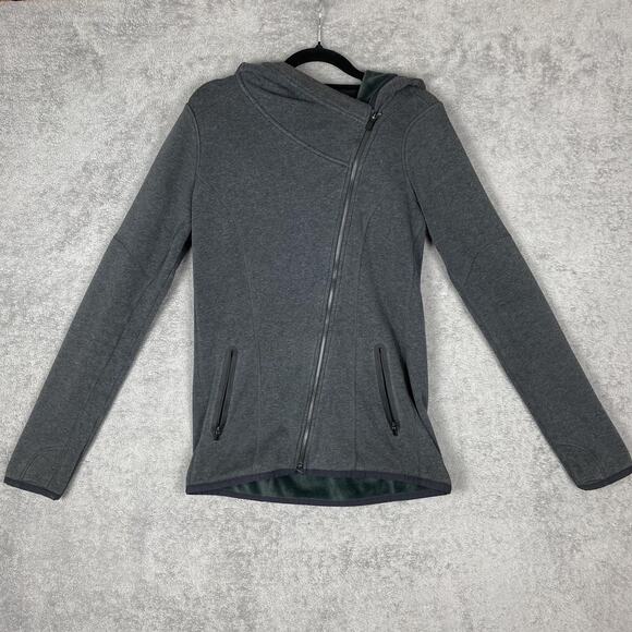 Athleta Jacket Womens Extra Small Gray Asymmetrical Zip Hooded Fleece Lined - Picture 1 of 16